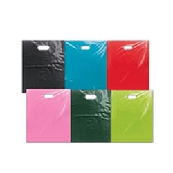 Low Density Plastic Merchandise Bags Die-cut handle. 1.25 mil thick.